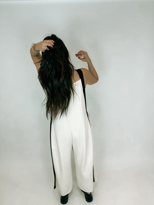 Creamy Contrast Stripe Jumpsuit