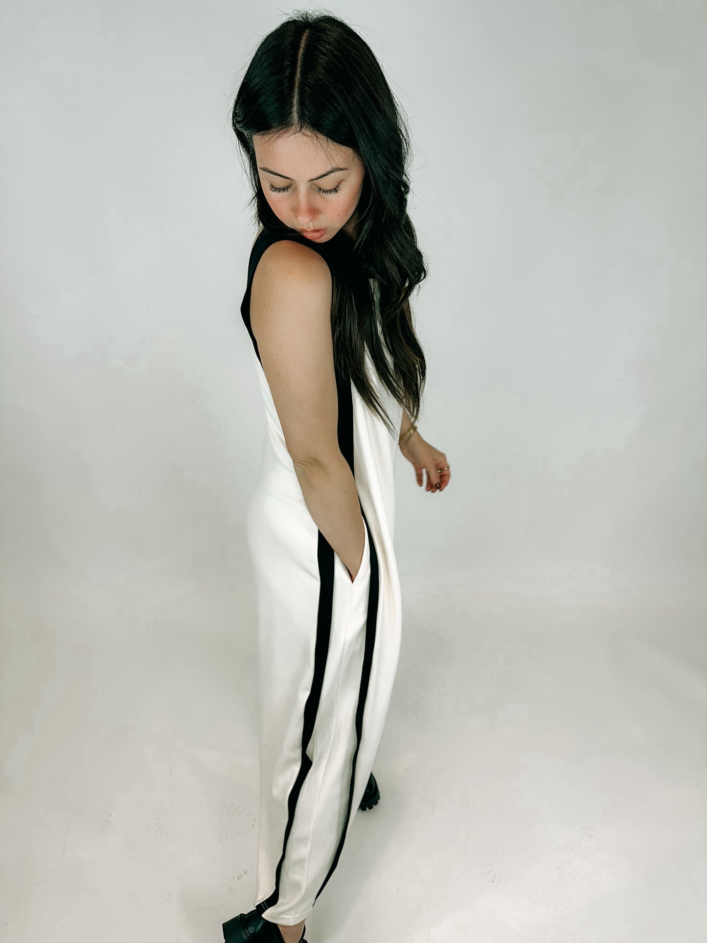 Creamy Contrast Stripe Jumpsuit