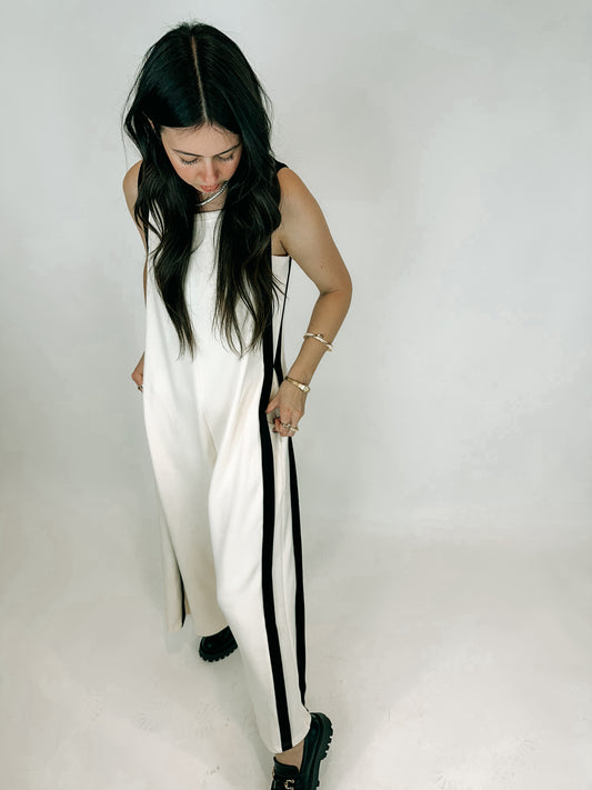 Creamy Contrast Stripe Jumpsuit