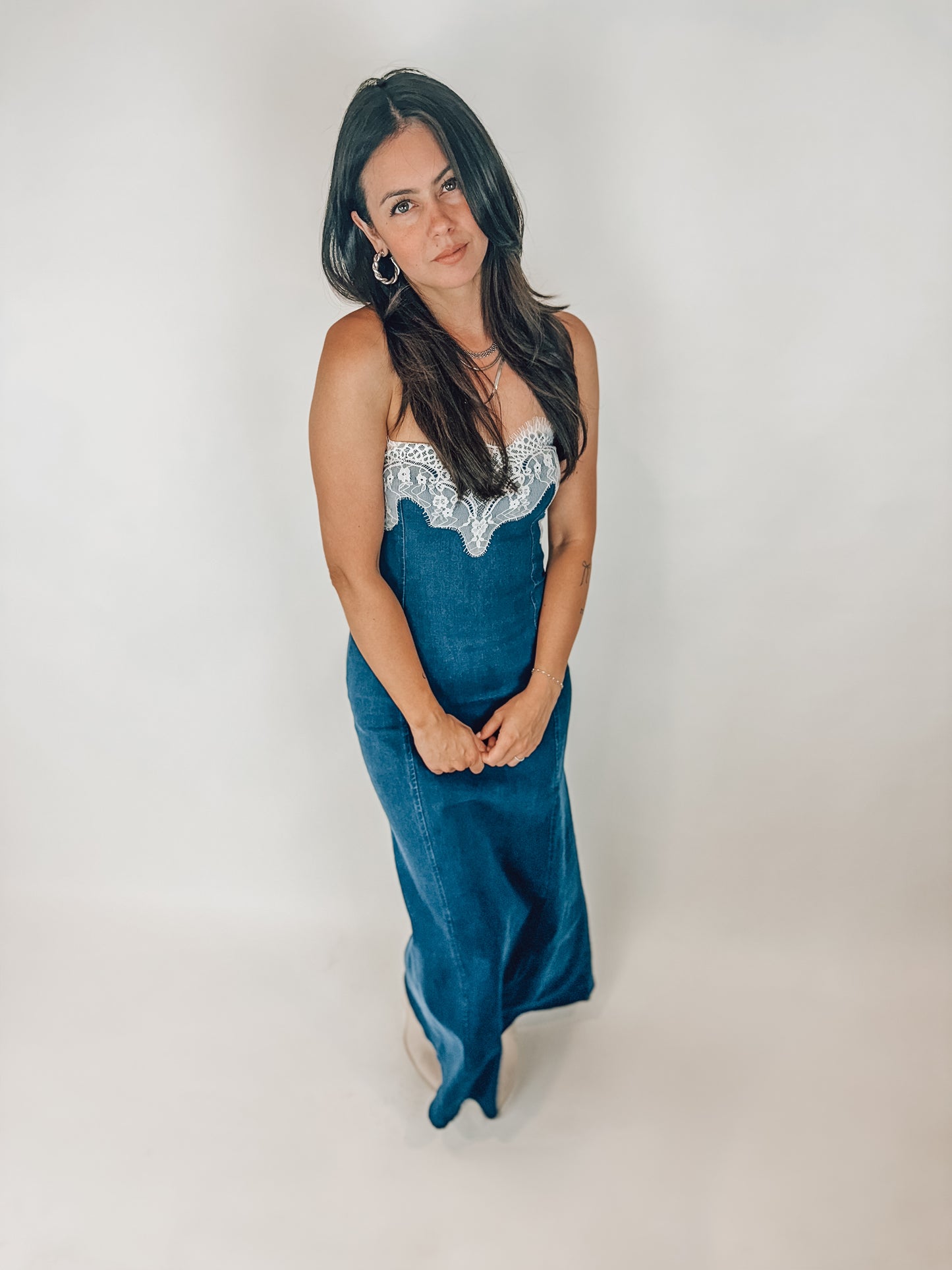 Lace Denim Maxi Dress
